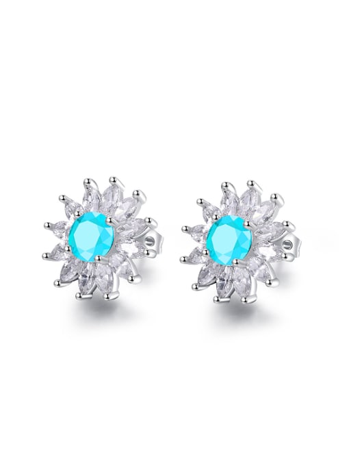 light blue Fashion Round Glass Stone Marquise Zircon Flowery Stud Earrings