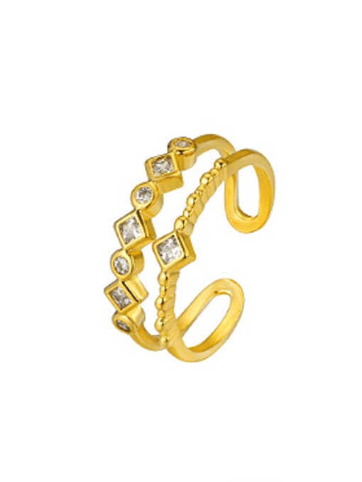 Gold Fashion Two-band Zircon Opening Ring