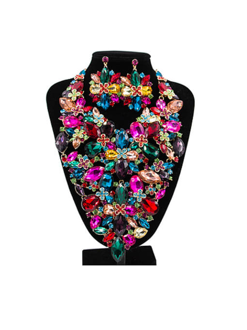 Lan Fu Exaggerated Flower Glass Rhinestones Two Pieces Jewelry Set