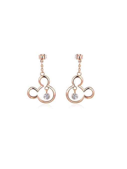 Rose Gold Exquisite Mickey Mouse Shaped Crystal Drop Earrings