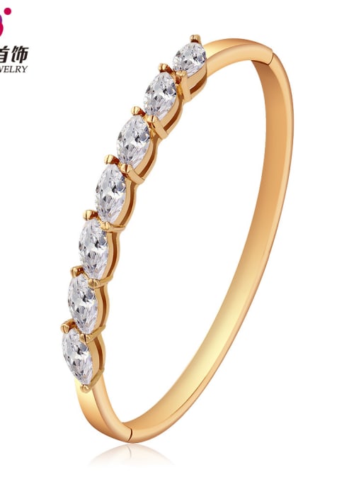 White Copper Alloy 18K Gold Plated Fashion Marquise Zircon Bangle