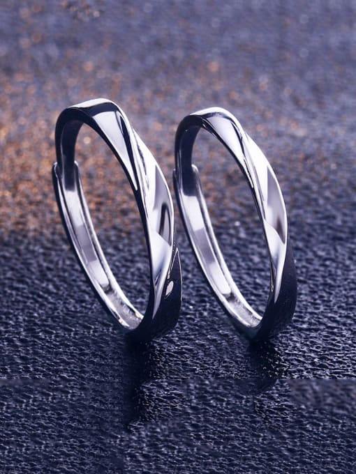Dan 925 Sterling Silver With  Glossy   Simple  generous Lovers Free size  Rings 1