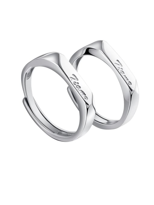 Dan 925 Sterling Silver With  Monogrammed   Simplistic Lovers  Free Size Rings