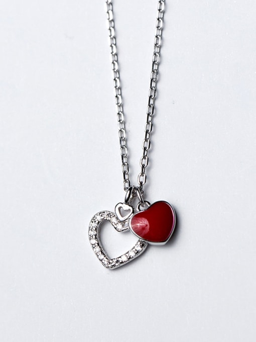 Rosh Fashionable Double Heart Shaped Glue S925 Silver Necklace 0