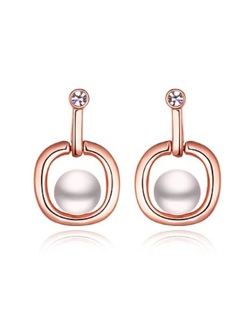 Rose Gold Artificial Pearl Hollow Square Stud Earrings