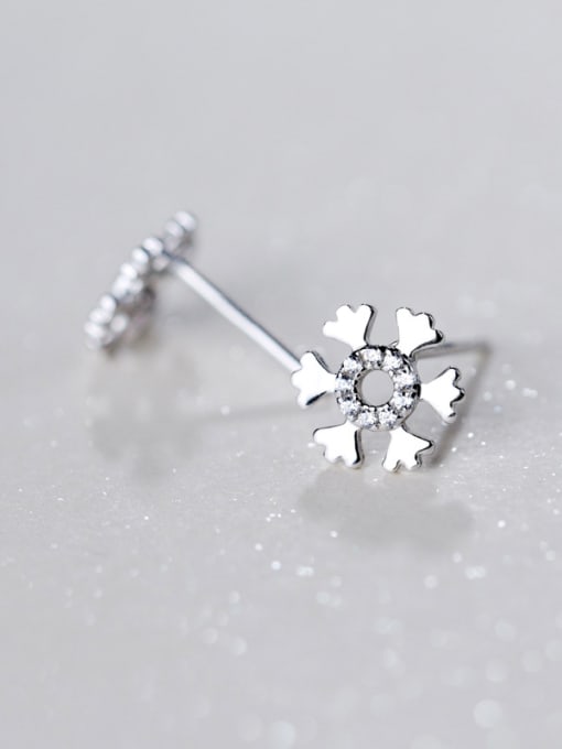 Rosh Elegant Snowflake Shaped Rhinestones S925 Silver Stud Earrings 0