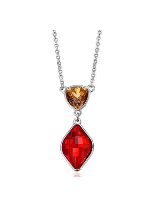 Red Copper Alloy White Gold Plated Fashion Water Drop Artificial Crystal Necklace