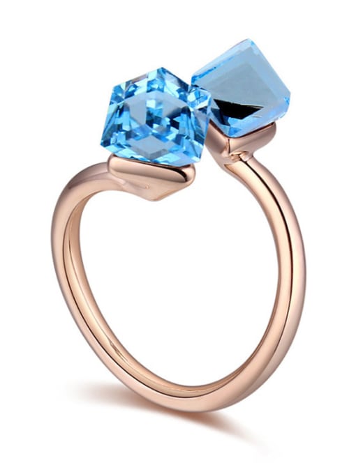 blue Simple Cubic austrian Crystals Champagne Gold Plated Ring