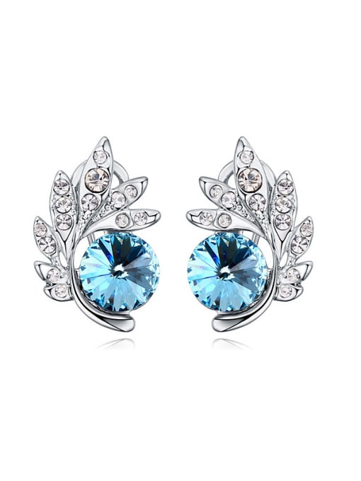 light blue Fashion Shiny Cubic austrian Crystals-covered Leaves Alloy Stud Earrings