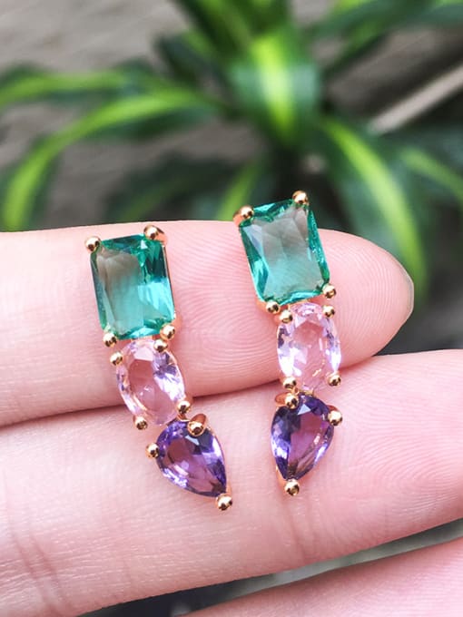 Golden Copper With Glass stone Fashion Geometric Stud Earrings