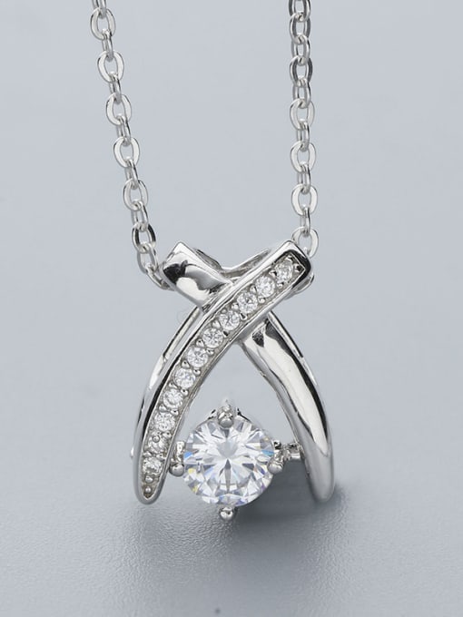 One Silver X-Shaped Zircon Necklace 2