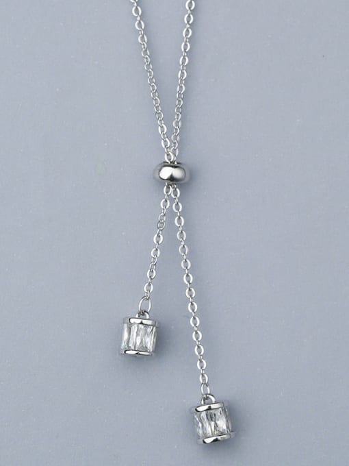 One Silver Zircon Sweater Necklace