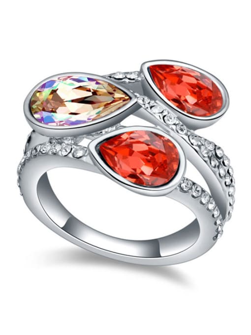 red Exaggerated Water Drop austrian Crystals Alloy Ring