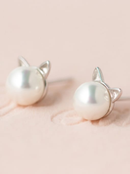 Rosh S925 silver lovely cat shell pearl stud Earring 1