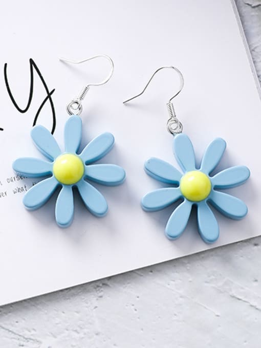 B Blue Alloy With Platinum Plated Cute Flower Hook Earrings