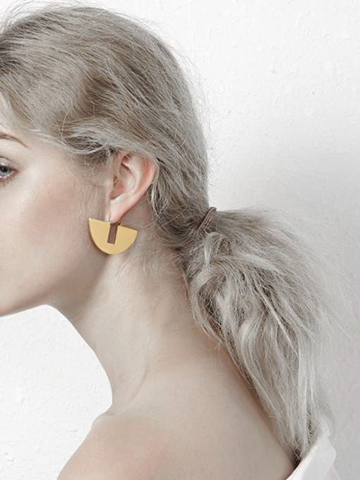 LI MUMU Trendy exaggerated sheet metal fan-shaped stainless steel earrings 0