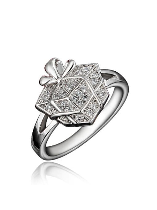 SANTIAGO Glittering Platinum Plated Leaf Shaped Zircon Ring 0