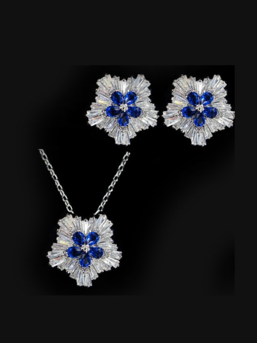 Blue Star Shaped stud Earring Necklace Jewelry Set