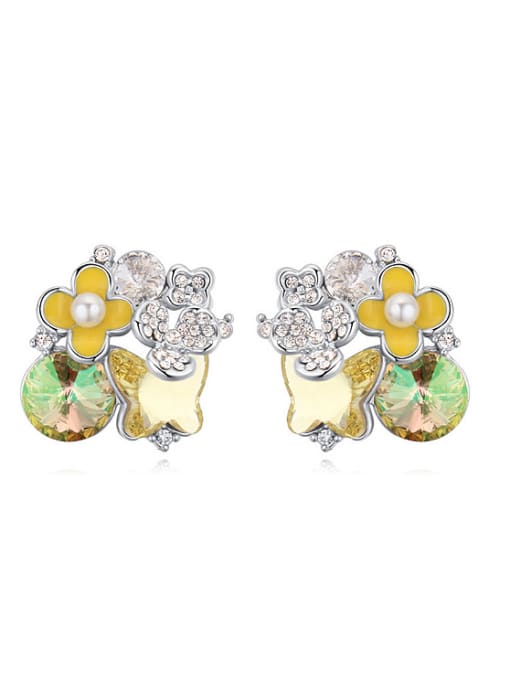 QIANZI Fashion Shiny austrian Crystals Butterfly Flowers Alloy Stud Earrings 1