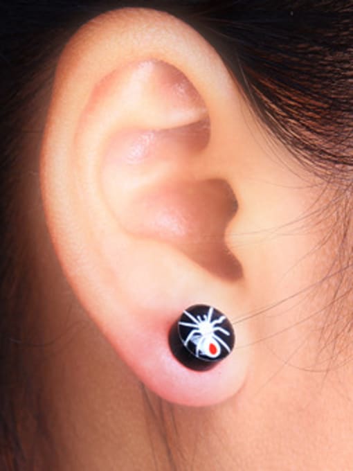 spider Stainless Steel With Black Gun Plated Personality Round Stud Earrings