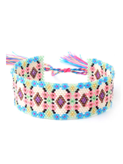 HB579 Color Glass Beads Woven Bohemia Style Bracelet