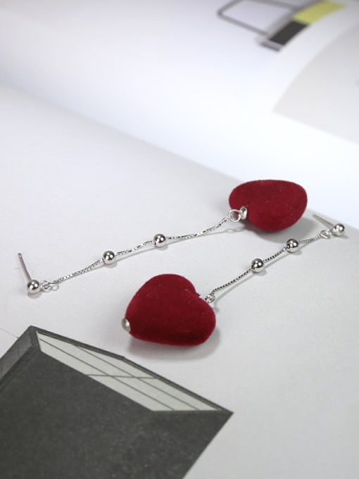 Peng Yuan Fashion Red Suede Heart 925 Silver Drop Earrings 2