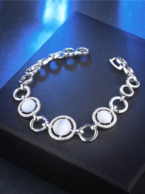 Platinum Women Temperament Round Shaped Opal Bracelet