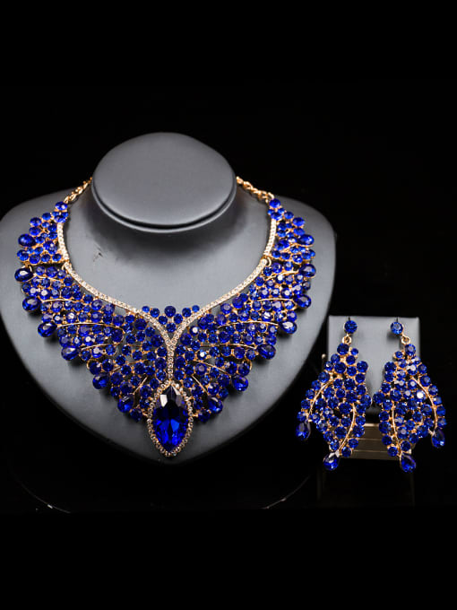 Blue 2018 2018 2018 2018 2018 Cubic Glass Rhinestones Two Pieces Jewelry Set