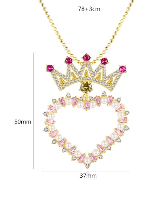 BLING SU Copper With Gold Plated Simplistic Hollow Heart Crown Power Necklaces 3