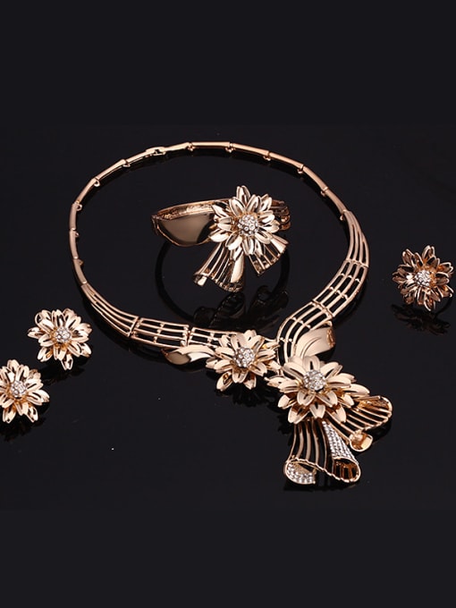 BESTIE Alloy Imitation-gold Plated Fashion Flowers Rhinestones Four Pieces Jewelry Set 1