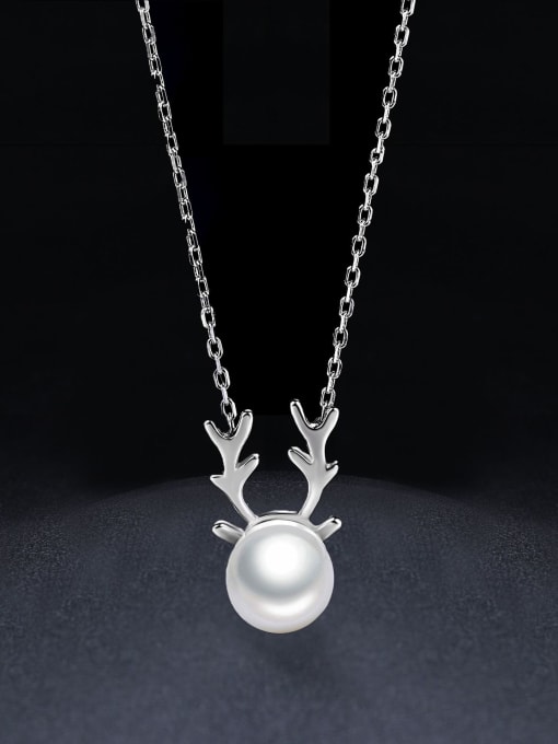 ZK 925 Sterling Silver Tiny Deer Antlers Freshwater Pearl Necklace 0