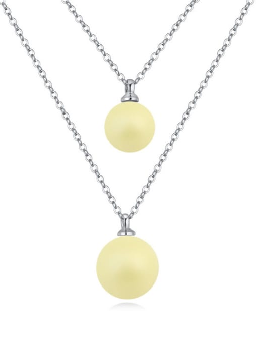Yellow Personalized Double Layer Two Imitation Pearls Alloy Necklace
