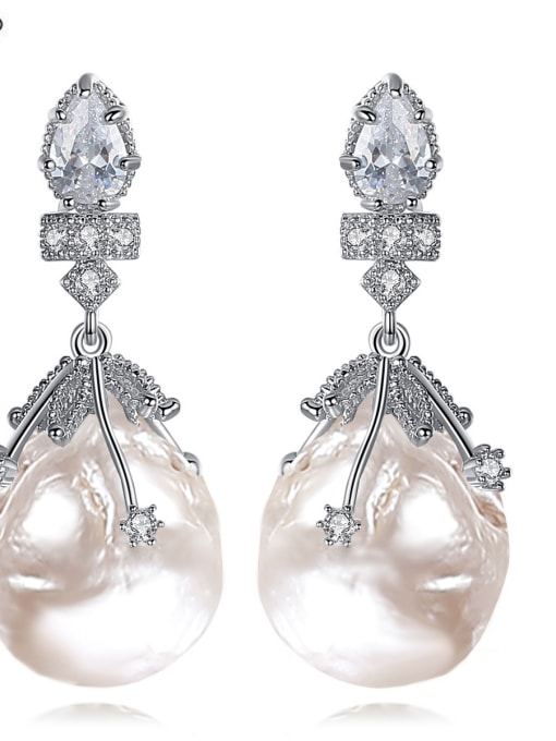 Platinum -T09B17 Copper With  Imitation Pearl Trendy Water Drop Party Drop Earrings