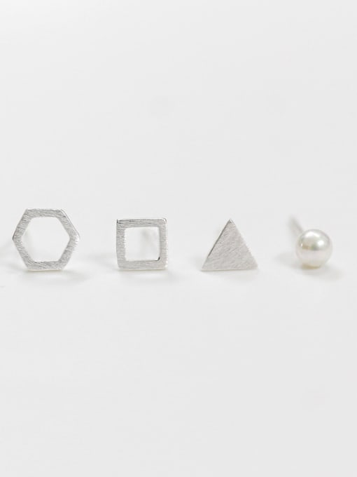 DAKA 925 Sterling Silver With Silver Plated Simplistic Geometric Stud Earrings 0