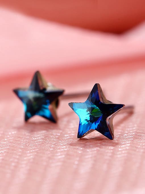 Blue Copper Alloy White Gold Fashion Star Crystal stud Earring