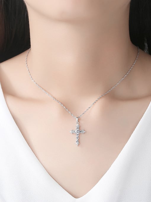 CCUI 925 Sterling Silver With Cubic Zirconia Personality Cross Necklaces 1