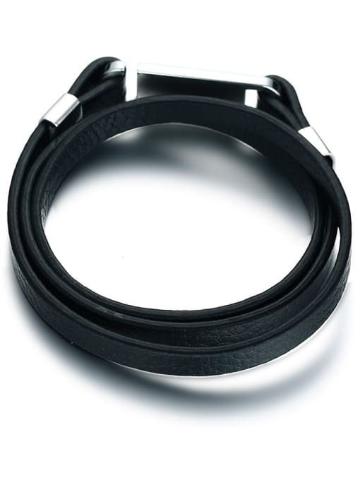 black Trendy Geometric Shaped Artificial Leather Bracelet