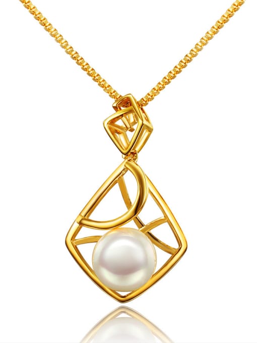 Gold Elegant Hollow Geometric Shaped Artificial Pearl Necklace