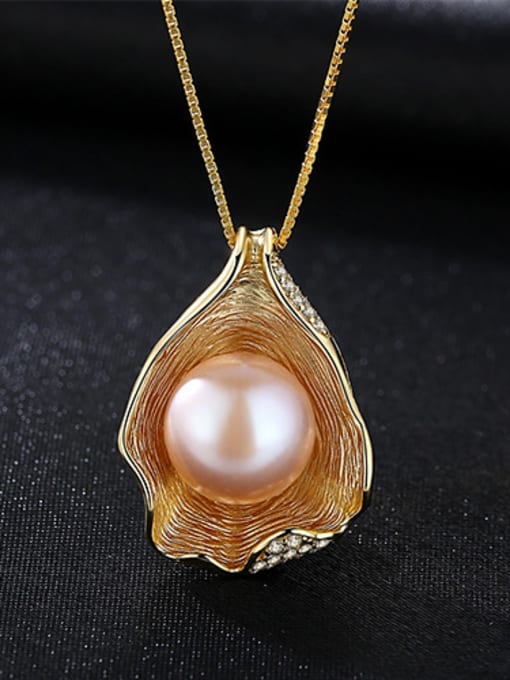 Pink Pure silver shell design freshwater pearl gold necklace