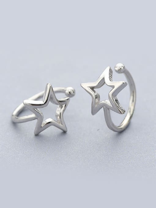 One Silver Simple Little Hollow Star 925 Silver Clip Earrings 0