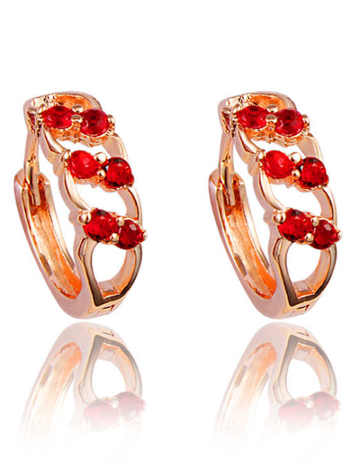 SANTIAGO Creative Rose Gold Plated Red Zircon Clip Earrings 1