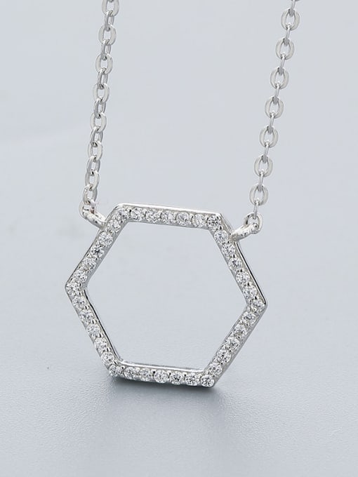 One Silver Hexagon Shaped Necklace 2
