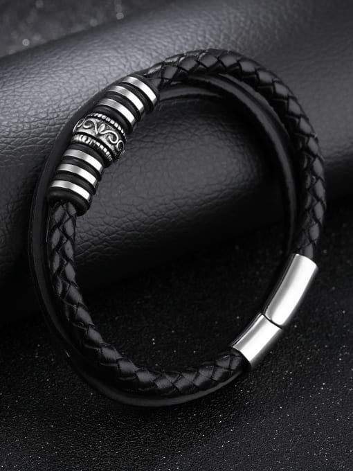 Open Sky Fashion Multi-band Black Artificial Leather Bracelet 2