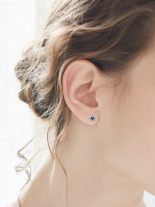 CEIDAI Fashion Hollow Heart Little Star austrian Crystals 925 Silver Stud Earrings 1