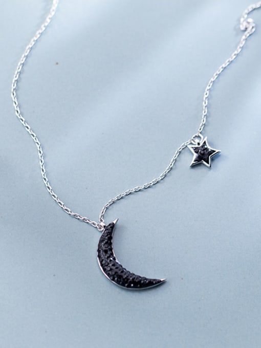 Rosh Sterling Silver unique black Rhinestone star and Moon Necklace 3