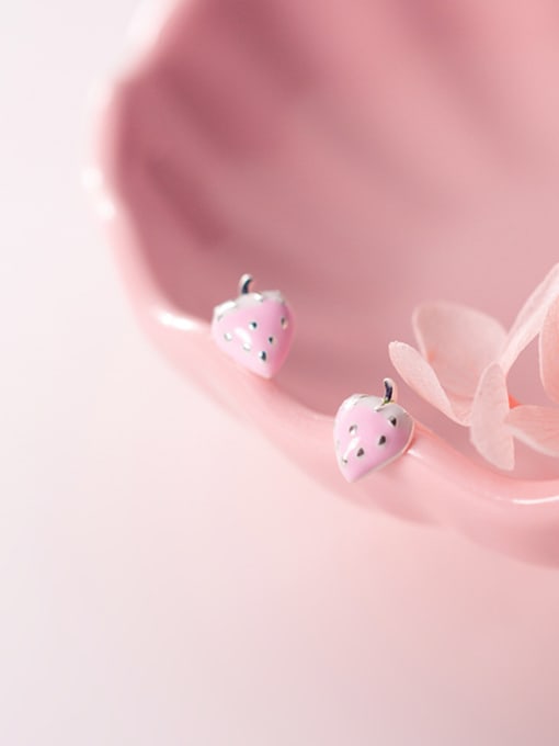 Rosh 925 Sterling Silver With Silver Plated Personality Pink strawberry Stud Earrings 2