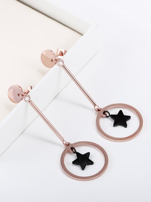 OUXI Simple Style Titanium Pentagram Long Tassel drop earring 3