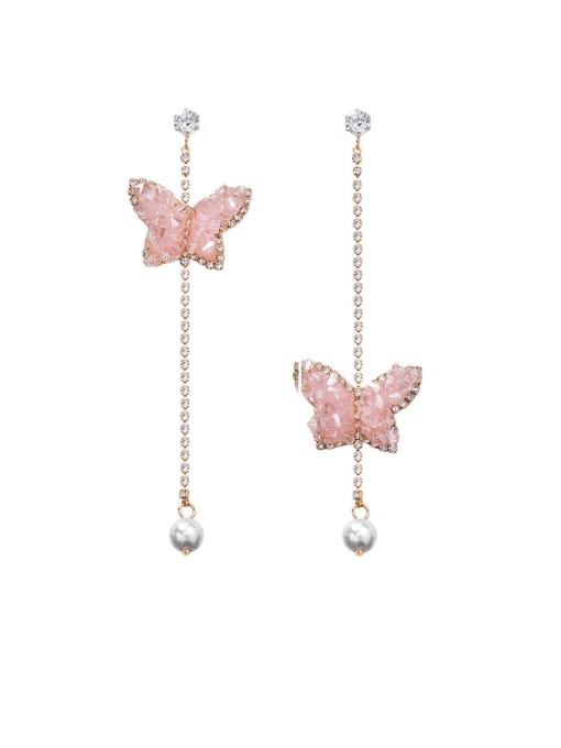 A Pink Alloy With Rose Gold Plated Simplistic Butterfly Tassel Earrings