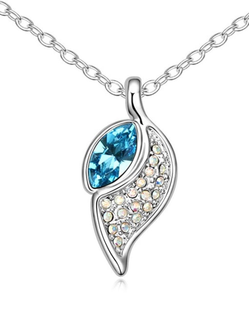 light blue Fashion austrian Crystals Leaf Pendant Alloy Necklace