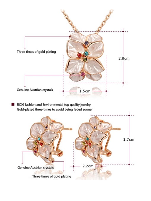 Rose Gold Trendy Flower Shaped Austria Crystal Two Pieces Jewelry Set